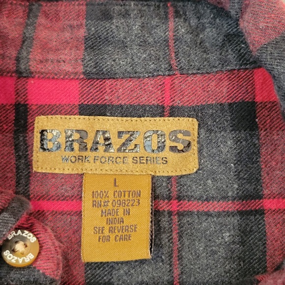 Brazos Work Force Red Plaid Long-sleeve Mens Shirt Size Large - Picture 5 of 7
